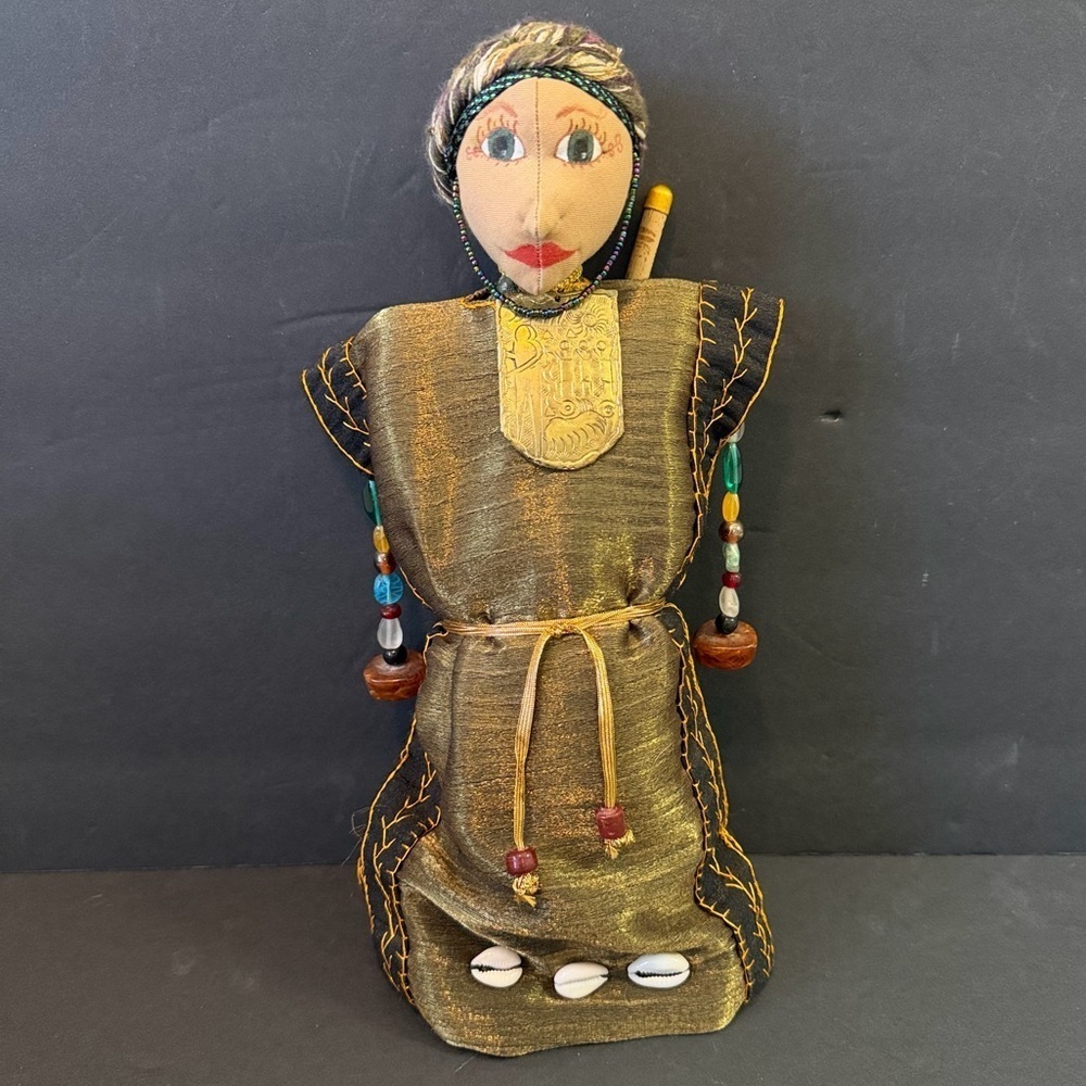 Handmade Ceremonial Art Doll Folk Style Beaded Soft Sculpture Storyteller Guard